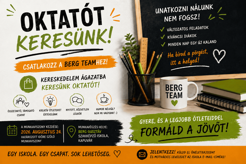 OKTATÓT KERES A BERG TEAM!